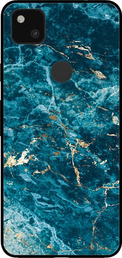 Smartphonica Telefoonhoesje voor Google Pixel 4A met marmer opdruk - TPU backcover case marble design - Blauw Goud geschikt voor Google Pixel 4A