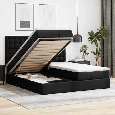 vidaXL - Ottoman - bed - met - matrassen - en - LED's - 200x200cm - kunstleer - zwart
