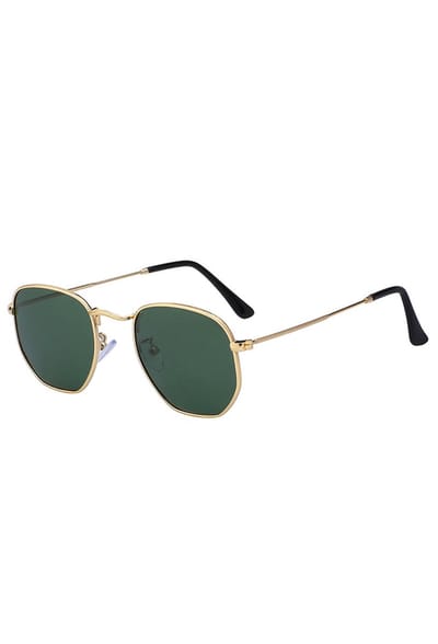 KIMU® Zonnebril Hexagonal - Goud Montuur - G15 Zeshoekige Glazen Donkergroen - Gouden Pilotenbril Groen Groene Retro Vintage Zeshoekig Donkergroene Festival
