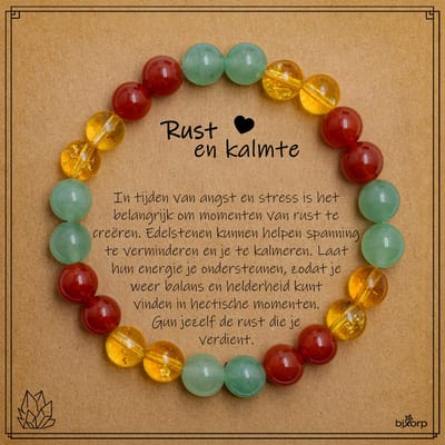 Bixorp Aventurijn + Citrien + Carneool Armband op Cadeau Kaartje - Rust en Kalmte - 8mm / 18cm Edelsteen Kralenarmband - Inclusief Cadeau Envelop