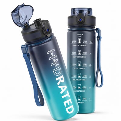 BOTC Waterfles - 1000ml - BPA vrij - Tritan - Waterfles met tijdmarkering - Blauw/Grijs