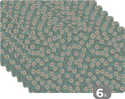 Placemat - Placemats kunststof - Patroon - Madeliefjes - Nordic - 45x30 cm - 6 stuks - Hittebestendig - Anti-Slip - Onderlegger - Afneembaar
