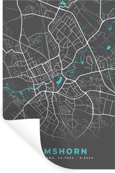 Muurstickers - Sticker Folie - Stadskaart – Elmshorn – Duitsland – Plattegrond – Kaart - 20x30 cm - Plakfolie - Muurstickers Kinderkamer - Zelfklevend Behang - Zelfklevend behangpapier - Stickerfolie