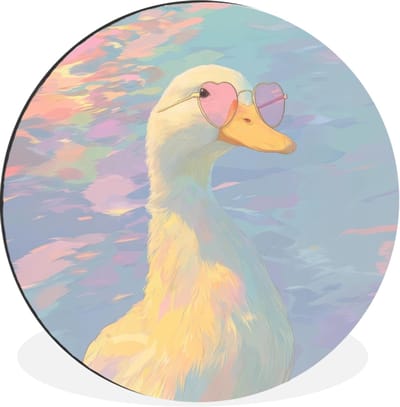 WallCircle - Wandcirkel - Muurcirkel - Eend - Zonnebril - Water - Aluminium - Dibond - 30x30 cm - Binnen en Buiten