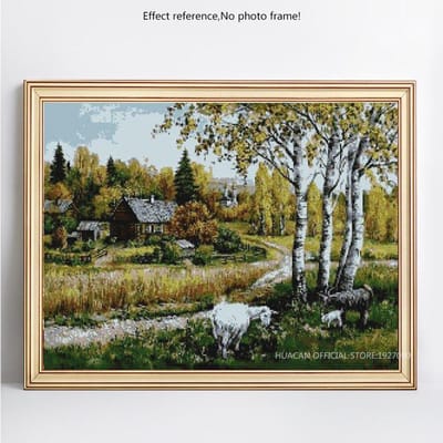 DIY Kruissteek Diamant Schilderij Berkenbos Volledige Weergave Landschap Volledige Ronde Diamant Borduurwerk 20X30CM gray