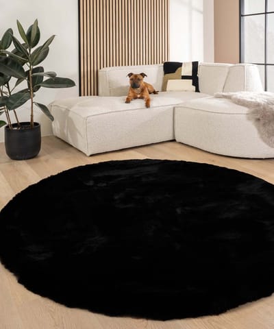 Fluffy vloerkleed rond - Comfy Deluxe zwart 100