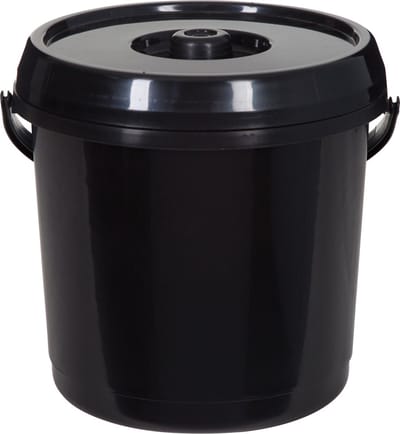 Whitefurze Emmer met deksel - 14 liter - Kunststof - Zwart - 30 x 30 x 30 cm