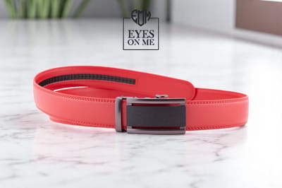 Rode lederen riem zonder gaatjes met automatische gesp voor heren ( model N323 )