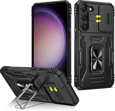 Hoesje Geschikt Voor Samsung Galaxy S23 Plus hoesje met Ring Houder en camera bescherming - Zwart