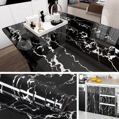 Zwart Marmer Contactpapier Zelfklevend Waterdicht Vinyl voor Keuken, Badkamer en Meubels - 40CMx2M