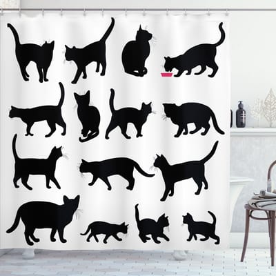 New Bed, Kat Zwarte kittens, poten van huisdieren Douchegordijn Badkamer Decor Set met Haakjes, 175 cm B 180 cm L
