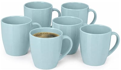 Vessia Design koffie mokken - 6x - lichtblauw - keramiek - 330 ml - servies - kopjes