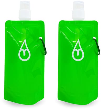Motivai Opvouwbare Drinkflessen – Set van 2 – 480ML – Lichtgewicht Waterzak met Karabijnhaak – Herbruikbare Drinkfles voor Festival, Reizen & Outdoor – Groen