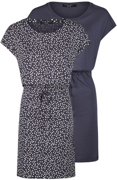 DENIMFY Dames Jurk DFBella regular fit Blauw S Ronde Hals Volwassenen Zomerjurk