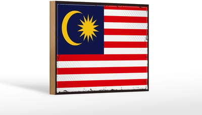 Holzschild Flagge Malaysias 18x12cm Retro Flag of Malaysia Dekoration