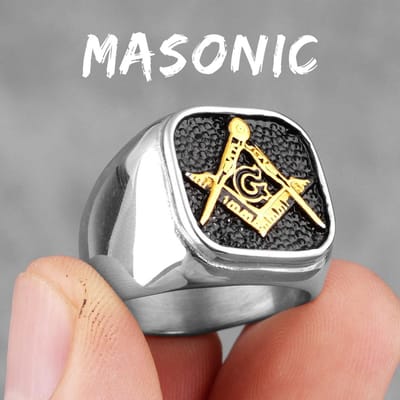 Retro Vrijmetselaar Symbool Eenvoudige Bedel Roestvrij Staal Herenringen Vrijmetselaars Tempeliers voor Mannelijke Biker Sieraden Creativiteit Cadeau 12 white