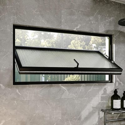 Badkamerraam met Geribbeld Glas - Vervangingsraam Bovenlicht - Extra Licht Toevoegen - 360 Graden Draaibaar - 95x30cm - Zwart