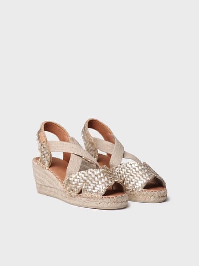 Open espadrille voor dames van gevlochten leer met sleehak | SALINA