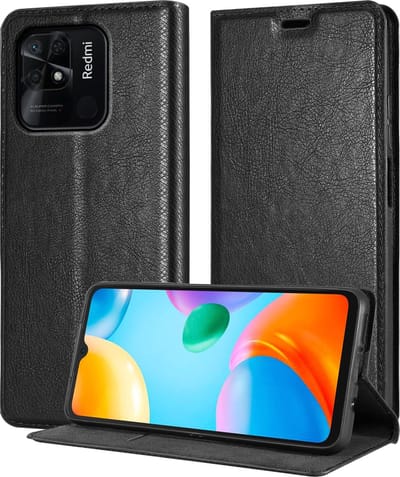 Cadorabo Hoesje geschikt voor Xiaomi RedMi 10C / POCO C40 in ZWARTE NACHT - Beschermhoes met magnetische sluiting, standfunctie en kaartvakje Book Case Cover Etui