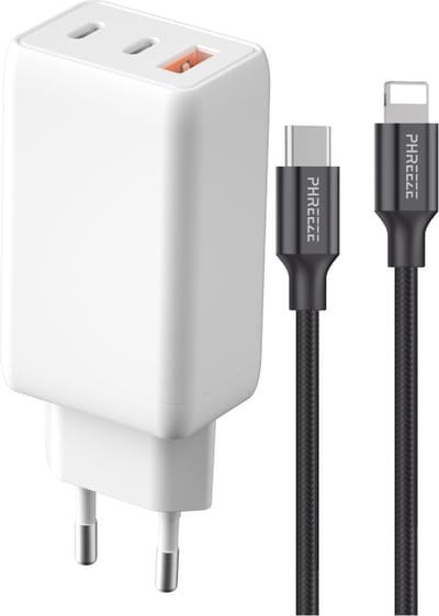 3-poorts usb C adapter + oplader geschikt voor iPhone / iPad / iPod - Lightning naar usb C - 1m