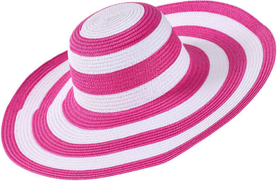 Decopatent - Zonnehoed Dames - Zomerhoed - Strohoed UV - Strandhoed Hoofddeksel met Brede rand - Hoed voor Volwassenen - Kleur: Roze / Wit
