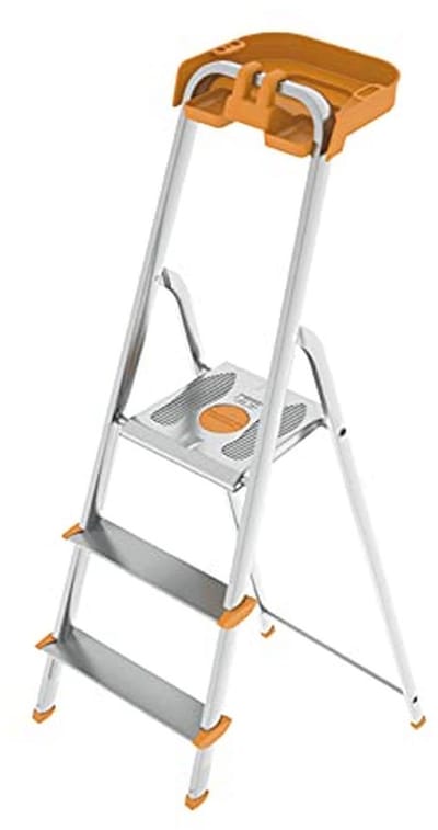 Aluminium Ladder - Opstapladder - Klus Klussen - Met Opbergvak - 3 Treden - Zilver