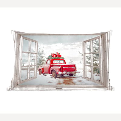 Sierkussens - Kussentjes Woonkamer - 50x30 cm - Auto - Rood - Cadeaus - Winter - Kerst - Doorkijk - Wit