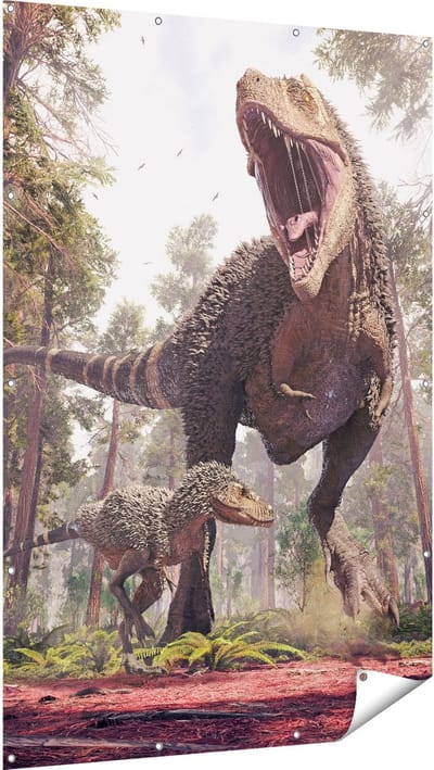 Gards Tuinposter Tyrannosaurus Rex Dinosaurus - T-Rex - 120x180 cm - Tuindoek - Tuindecoratie - Wanddecoratie buiten - Tuinschilderij