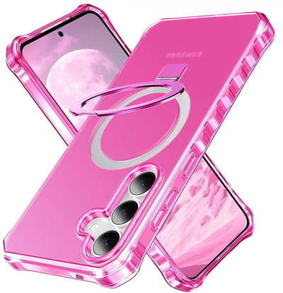 Coverup Hoesje - Geschikt voor Samsung Galaxy S25 / S24 Hoesje - Coverup ShockProof TPU Back Cover met MagSafe Compatible Ring Kickstand - Roze