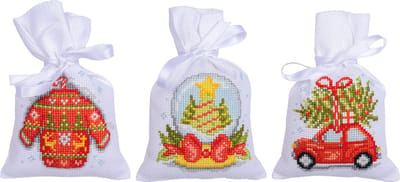 Vervaco - Kruidenzakje kit - Kerst - Typisch kerstmis set van 3 - PN-0203553 - Borduren - Borduurpakket - Borduurpakket volwassenen - Borduurpakket kind