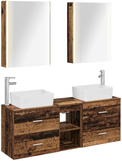 vidaXL Badkamermeubelset 5 st Oud hout Bewerkt hout en glas