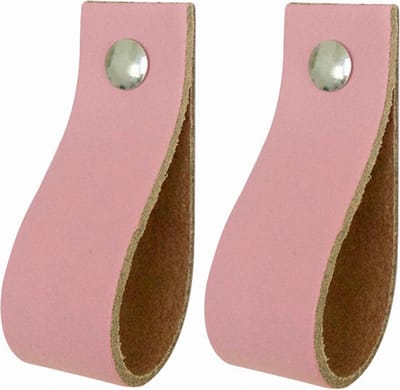 2x Leren handgrepen 'de lus' XS - ZACHTROZE (12,6 x 2,5 cm) - incl. 3 kleuren schroefjes (handgreepjes - leren grepen - greepjes - leren lusjes)