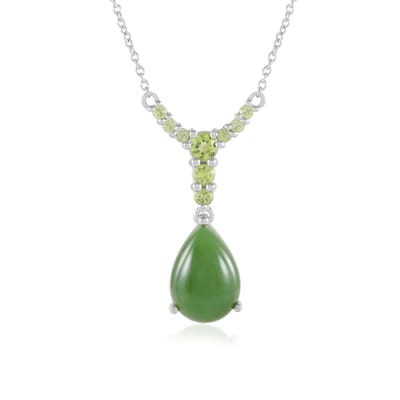 Cavill - 925 Sterling Zilver Halsketting - Platina Geplateerd - Canadese Jade 5 077 ct - Peridoot Druppelvormig Groen Elegant