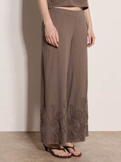 Geborduurde katoenen broek met wijde pijpen