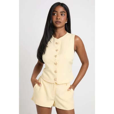 boohoo Dames Vest Met Zeesterversiering En Geschulpte Rand | Citroen | Maat: 44