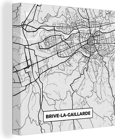 Canvas Schilderij Brive-la-Gaillarde – Plattegrond – Frankrijk – Kaart – Stadskaart - 20x20 cm - Wanddecoratie