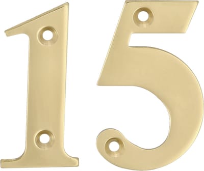 AMIG Huisnummer 15 - massief messing - 5cm - incl. bijpassende schroeven - gepolijst - goudkleur
