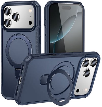 Mobiq - Magnetisch Ringstand Magsafe Hoesje geschikt voor iPhone 17 Pro Max - blauw