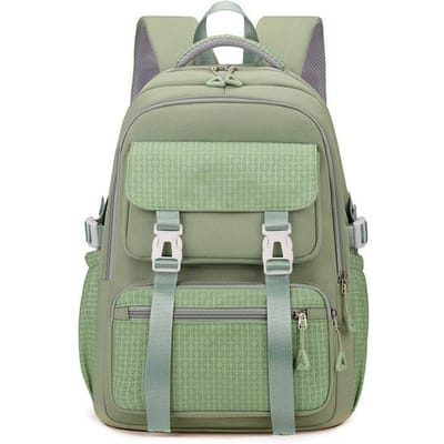 Sac à dos d'écolier primaire pour femmes Sac à dos de voyage pour sports de plein air et loisirs Rangement multicouche Sac à dos d'écolier junior et lycée vert