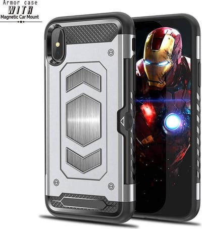Ntech hoesje Geschikt voor iPhone Xs Max Luxe Armor Case met Pashouder - Zilver