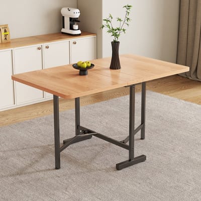 Gutent Eettafel, Natuurlijke kleur, 120 cm x 80 cm Uitschuifbare Eettafel, Sterke legering beugel, inklapbare opslag, moderne minimalistische stijl, elegante moderne minimalistische eettafel