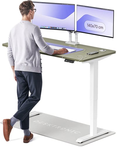 Desktronic HomePro Zit-sta Bureau Elektrisch In Hoogte Verstelbaar, 140x70 cm Wit/Groente, Stille Dubbele Motor, Hoogte 62-126cm