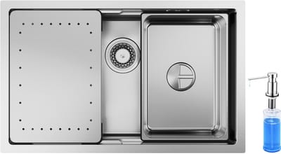 CECIPA max Spoelbak Keuken 70x44CM - Multifunctionele Spoelbak Met Zeepdispenser 300ML - 2 Spoelbakken Keuken Met Snijplank - Spoelbakken met afdruip - RVS Gootsteen