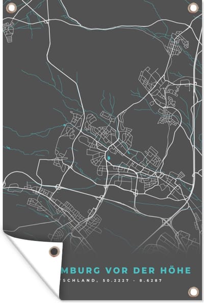 Muurdecoratie Stadskaart – Kaart – Bad Homburg vor der Höhe – Blauw – Duitsland – Plattegrond - 120x180 cm - Tuinposter - Tuindoek