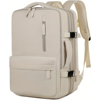 Sac à dos de voyage certifié pour femmes et filles avec compartiment pour ordinateur portable - Tissu Oxford résistant beige