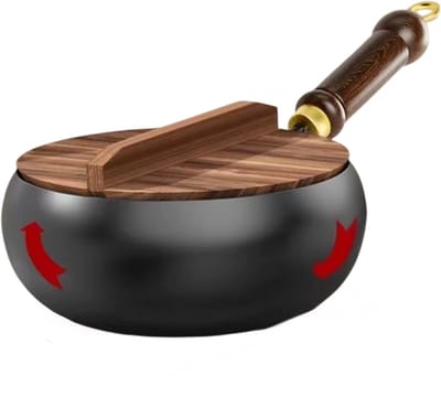 Ongecoate Gietijzeren Koekenpan 24 cm met Platte Bodem en Deksel – Diepe Pan voor Bakken, Frituren en Grote Porties