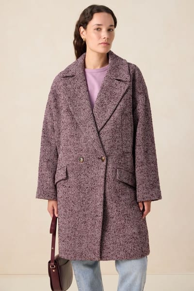 Sissy-Boy - Donkerrode herringbone wollen jas