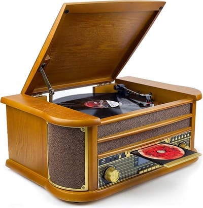 QORA® Platenspeler met Cd Speler - Platenspeler Retro - Cd Speler met DAB+ en FM - Inclusief Bluetooth - Bruin - 51cm x 34cm x 22cm