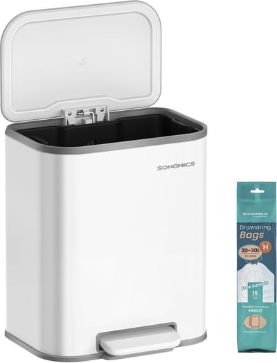 SONGMICS - Prullenbak - Pedaalemmer - Keukenprullenbak met Deksel - Pedaalemmer met Soft Close - Binnenemmer en Antislip Pedaal