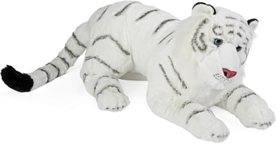 Pluche tijger - Knuffeldier groot - Spelen en knuffelen - Realistisch design - 76 cm - Wit